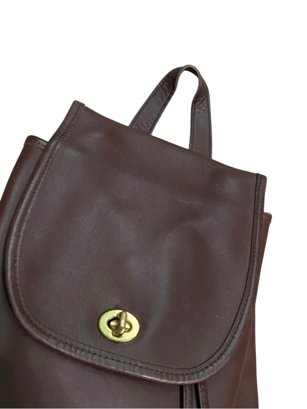 Coach Vintage 90s Dark Brown Leather Turn Lock Daypack Backpack - Picture 2 of 12